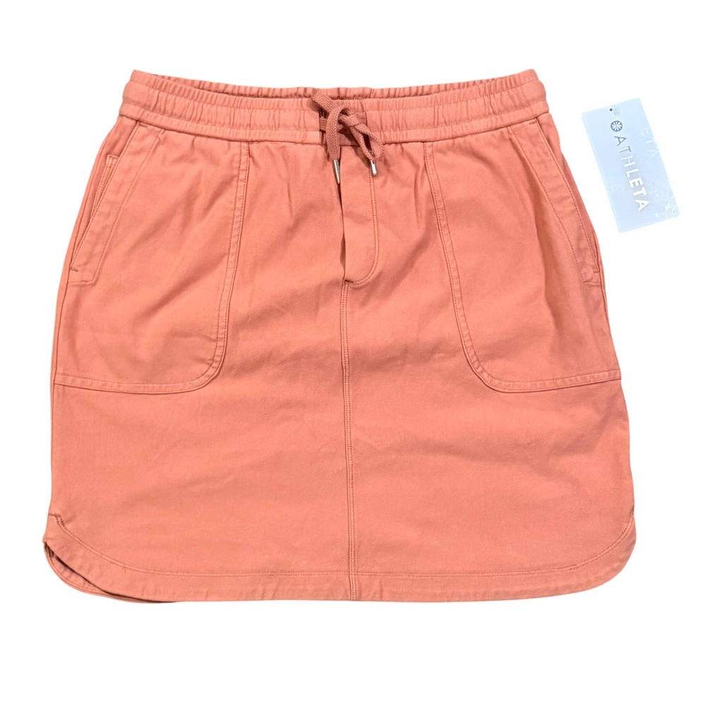 Athleta Farallon Skirt Orange Elastic Drawstring Waist Pockets Size Small NWT